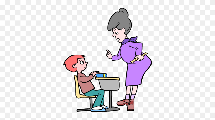 350x409 Teacher Scolding Student Group With Items - Irresponsible Clipart