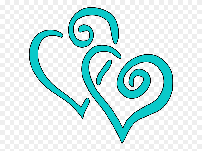 600x567 Teal Intertwined Hearts Clip Art - Heart Border PNG