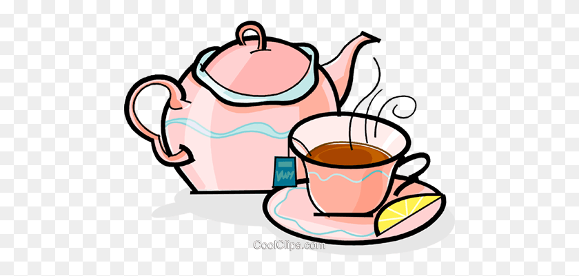480x341 Teapot And Cup Of Tea Royalty Free Vector Clip Art Illustration - Teapot Clipart