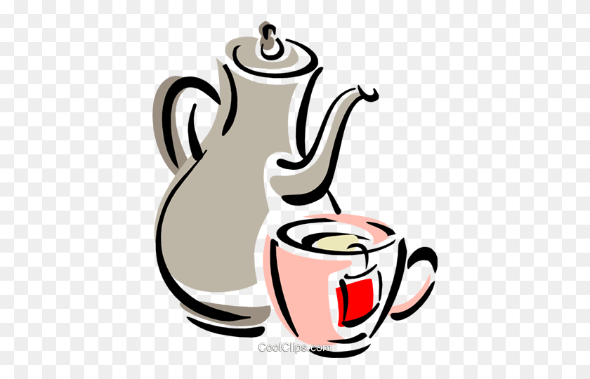 406x480 Teapot And Cup Royalty Free Vector Clip Art Illustration - Tea Cup Clipart