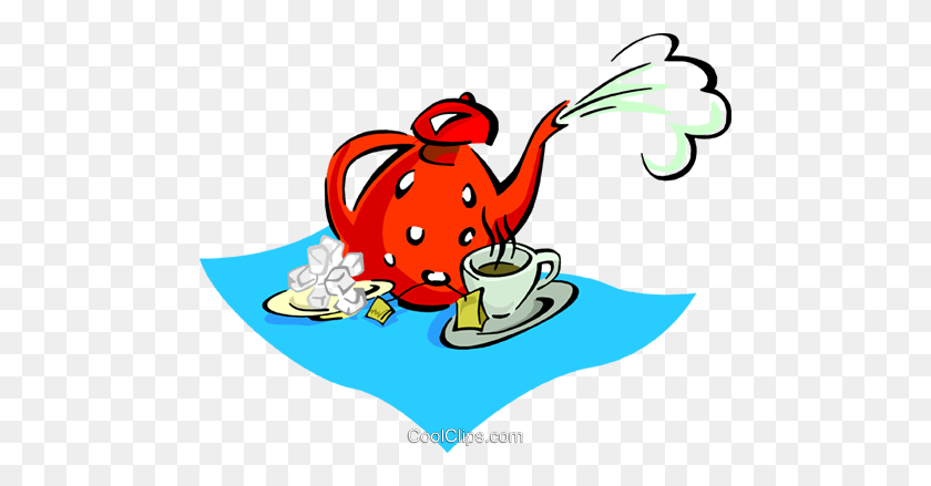 480x379 Teapot With Teacup, Saucer And Sugar Royalty Free Vector Clip Art - Tea Cup And Saucer Clipart