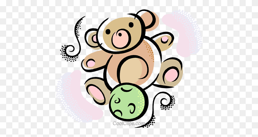 480x388 Teddy Bear And Ball Royalty Free Vector Clip Art Illustration - Teddy Bear Clip Art Free