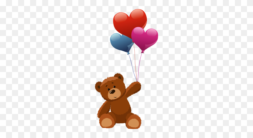 210x400 Teddy Bear Holding Heart Balloons Whimsical - Bear Paw Clipart