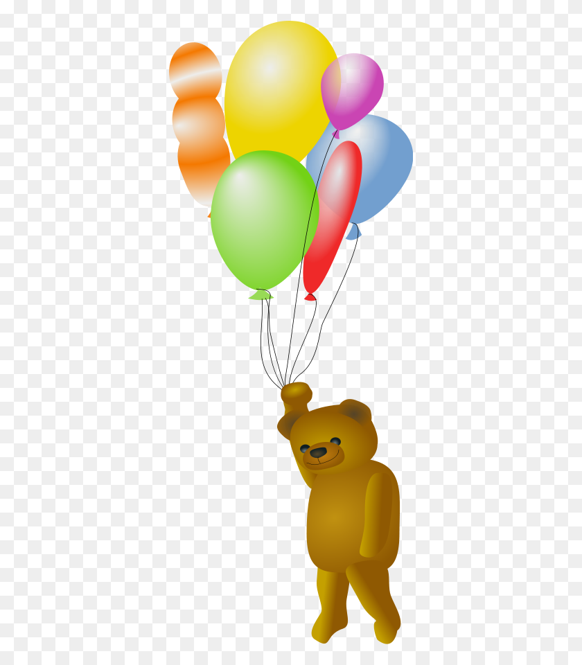 352x900 Teddy Bear With Balloons Png Clip Arts For Web - Gold Balloons Clipart