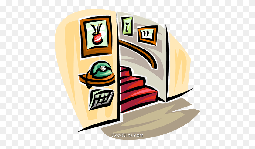 480x431 Telephone In A Hall With Stairs Royalty Free Vector Clip Art - Hall Clipart