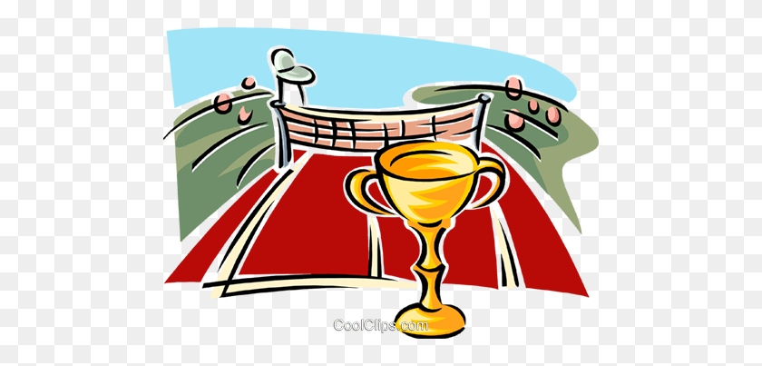 480x343 Tennis Court With Trophy Royalty Free Vector Clip Art Illustration - Trophy Clipart PNG