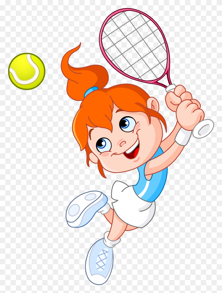 2591x3485 Tenis Niña Raqueta De Dibujos Animados - Jugador De Tenis De Imágenes Prediseñadas
