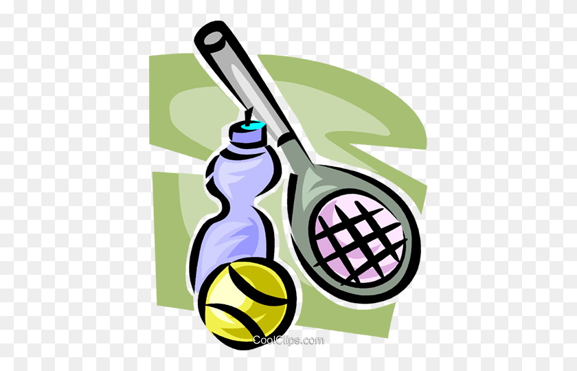 405x480 Tennis Racket, Ball, And Water Bottle Royalty Free Vector Clip Art - Racket Clipart