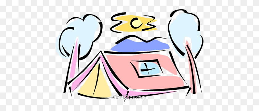 480x300 Tent Set Up Between Two Trees Royalty Free Vector Clip Art - Tent Clipart Free