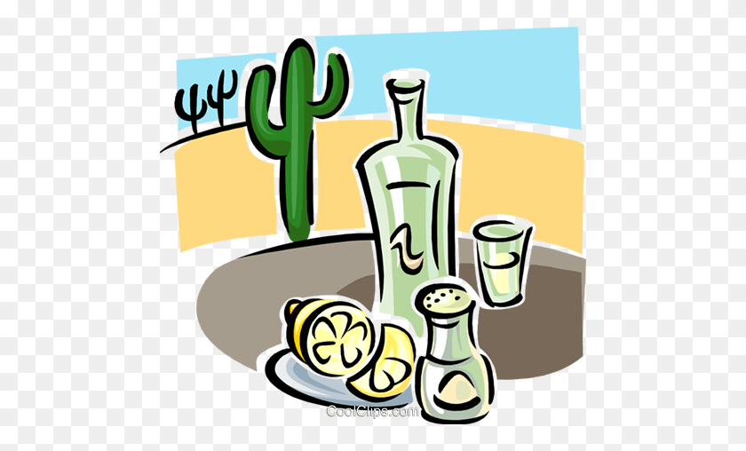 480x448 Tequila With Lemons Royalty Free Vector Clip Art Illustration - Tequila Clipart