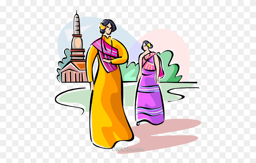 480x475 Thai People In Traditional Costume Royalty Free Vector Clip Art - Thai Clipart