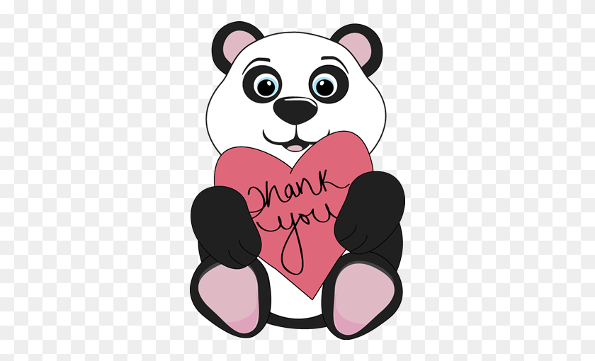 304x450 Gracias Oso Panda Sosteniendo Un Corazón Con Las Palabras Gracias - Clipart Animado Gracias