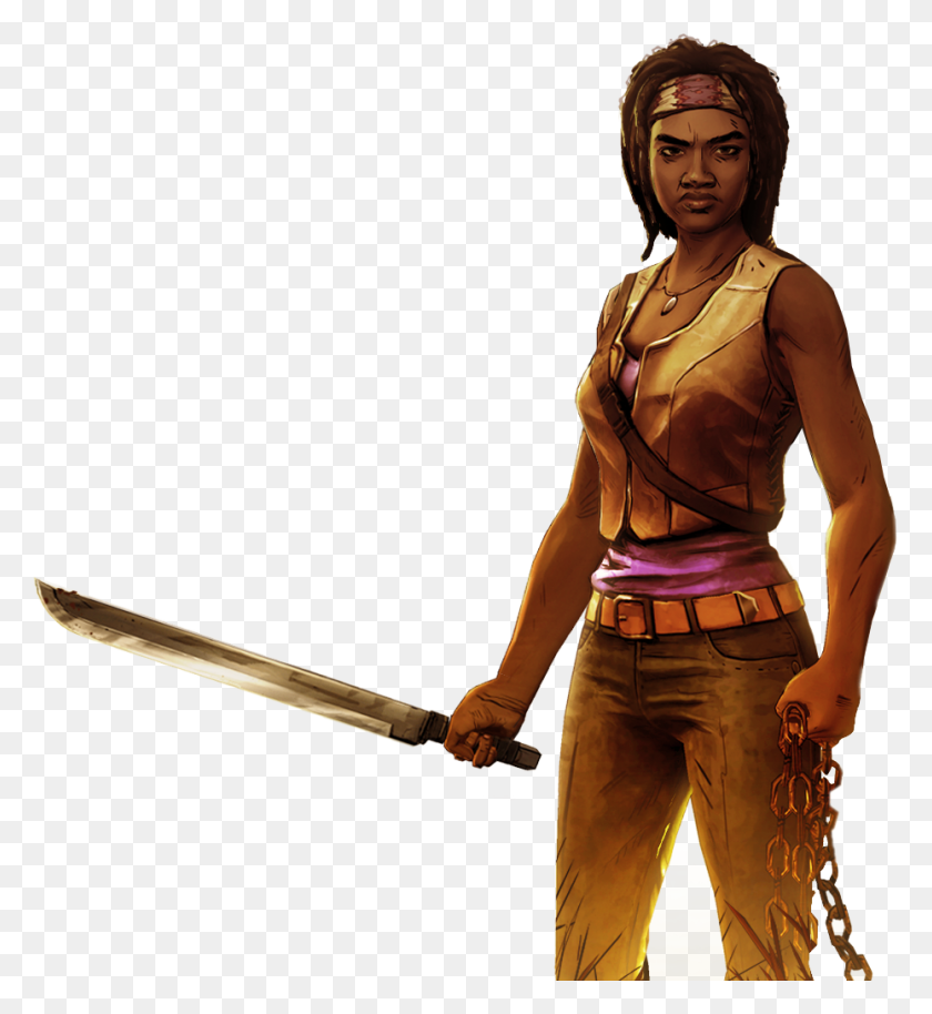 929x1018 The Walking Dead Michonne Game Png Png Image - Walking Dead PNG