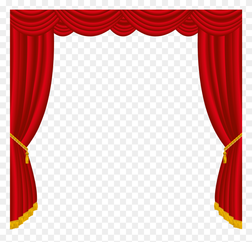 2375x2267 Theater Curtains Clipart Black And White - Red Curtain Clipart