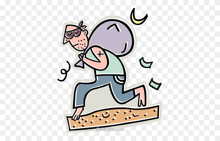 401x480 Thief Running Away With A Sack Royalty Free Vector Clip Art - Running Away Clipart