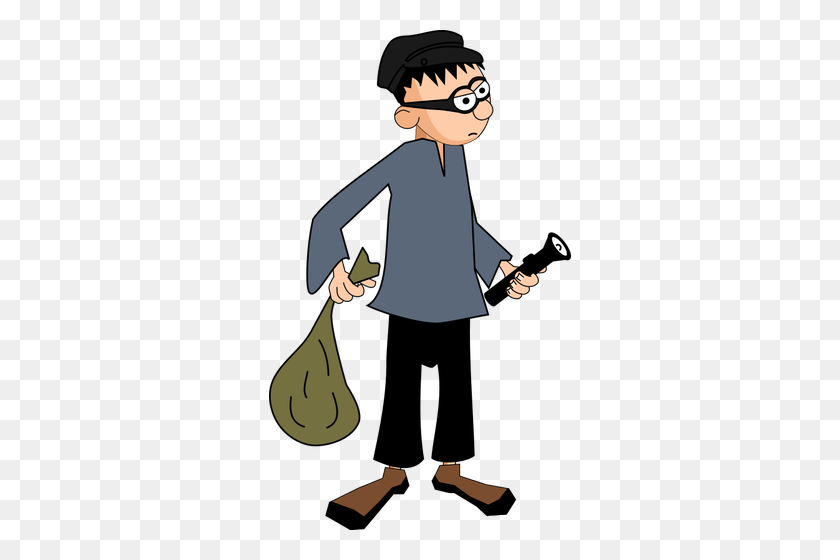 302x500 Thief With Bag And Flashlight - Thief Clipart