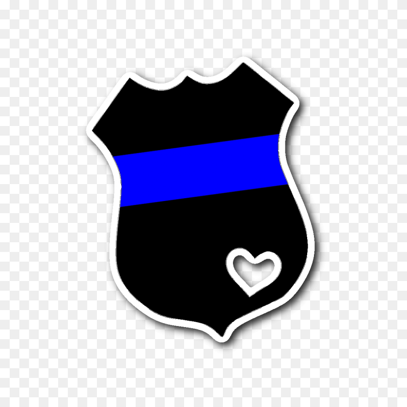 1064x1064 Insignia De Policía Delgada Línea Azul Con Una Etiqueta Engomada De Vinilo Troquelada De Corazón - Insignia De Policía Png