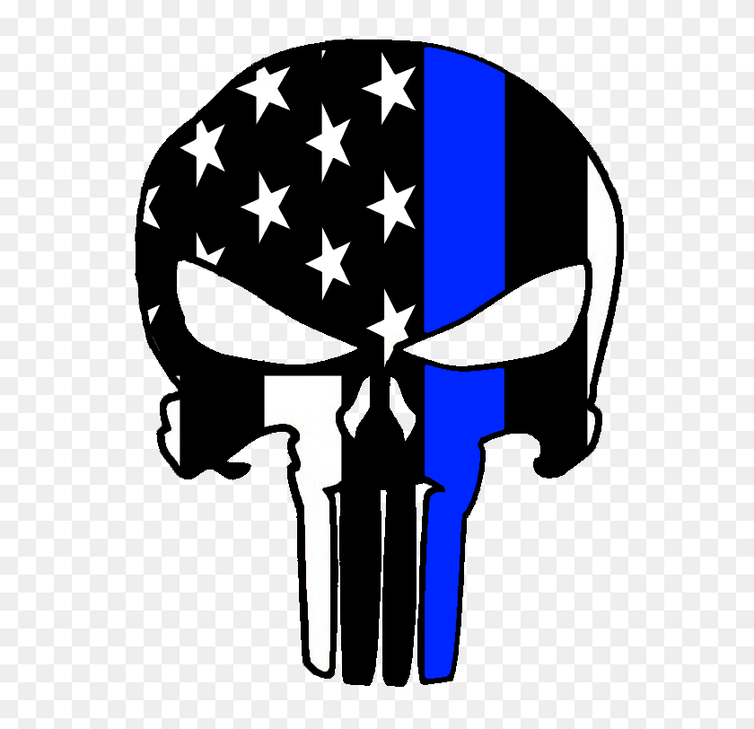 583x752 Etiqueta Engomada Del Punisher Delgada Línea Azul - Punisher Skull Clipart