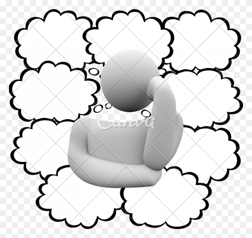 800x752 Thinker Thought Clouds Bubbles Thinking Person Many Ideas Blank - Thinking Person PNG