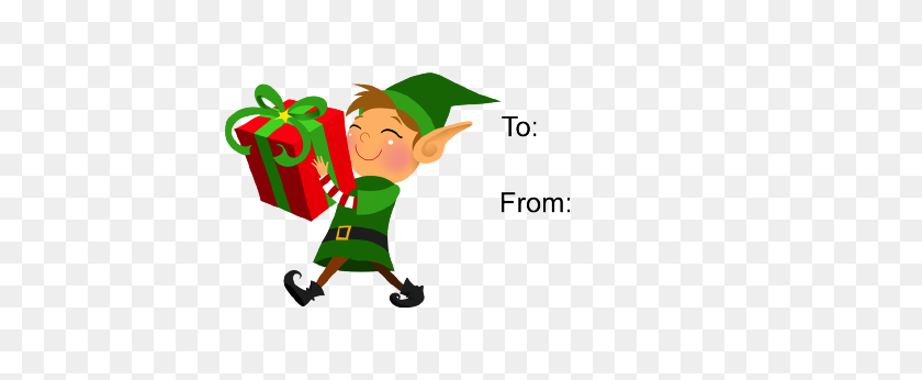 501x286 This Gift Tag Features A Grinning Elf Carrying A Large Wrapped - Gift Tag Clipart