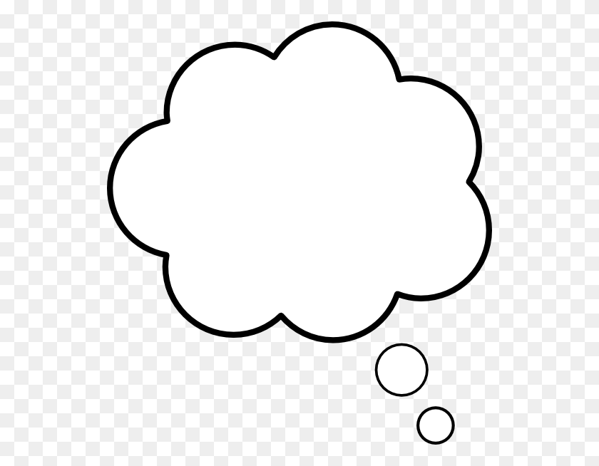 540x594 Thought Cloud Thin Outline Clip Art - Thinking Cloud PNG