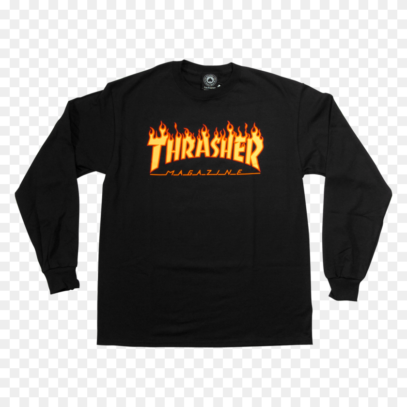 1280x1280 Thrasher Flame Camiseta Negra De Manga Larga - Camiseta Negra Png