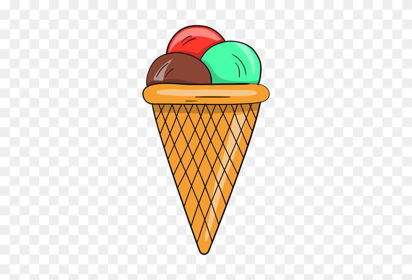 512x512 Three Balls Ice Cream Cone - Cream PNG