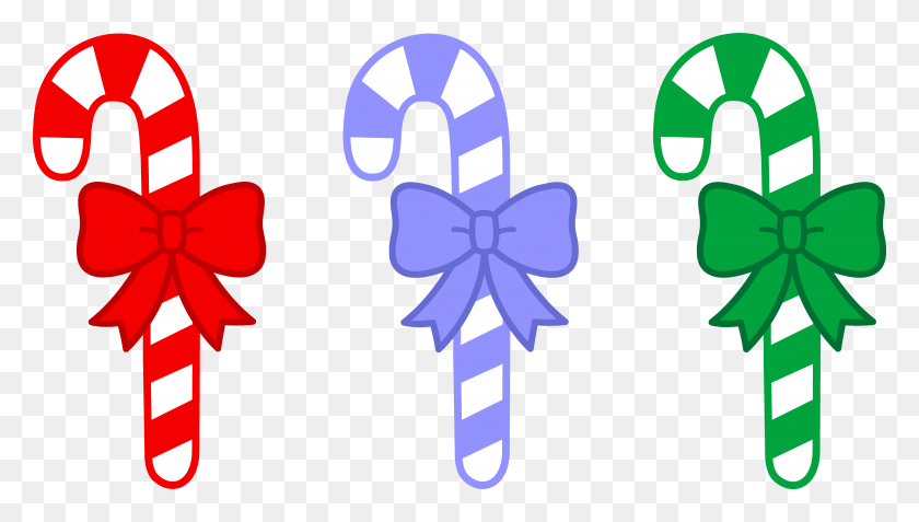7023x3763 Three Candy Canes With Bows - Ribbon Border Clipart