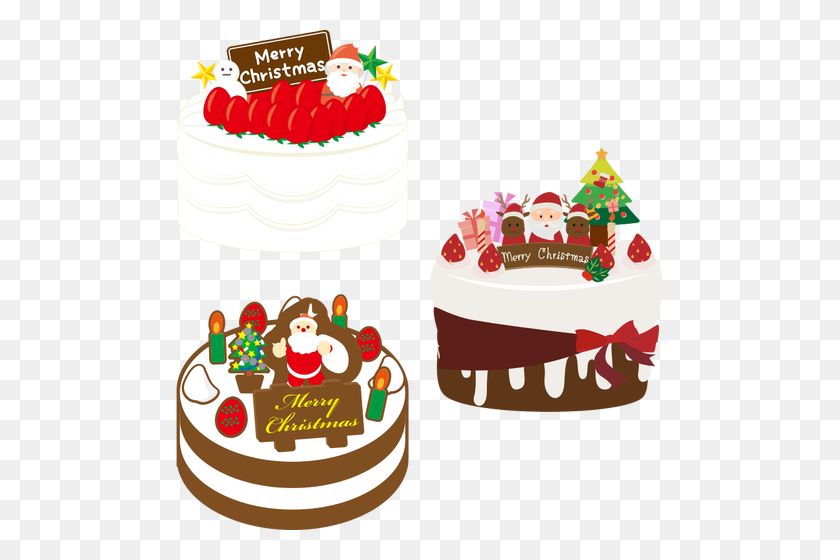 487x500 Three Christmas Cakes - Strawberry Cake Clipart