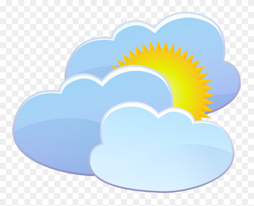 8000x6393 Three Clouds And Sun Weather Icon Png Clip Art - Three Clipart