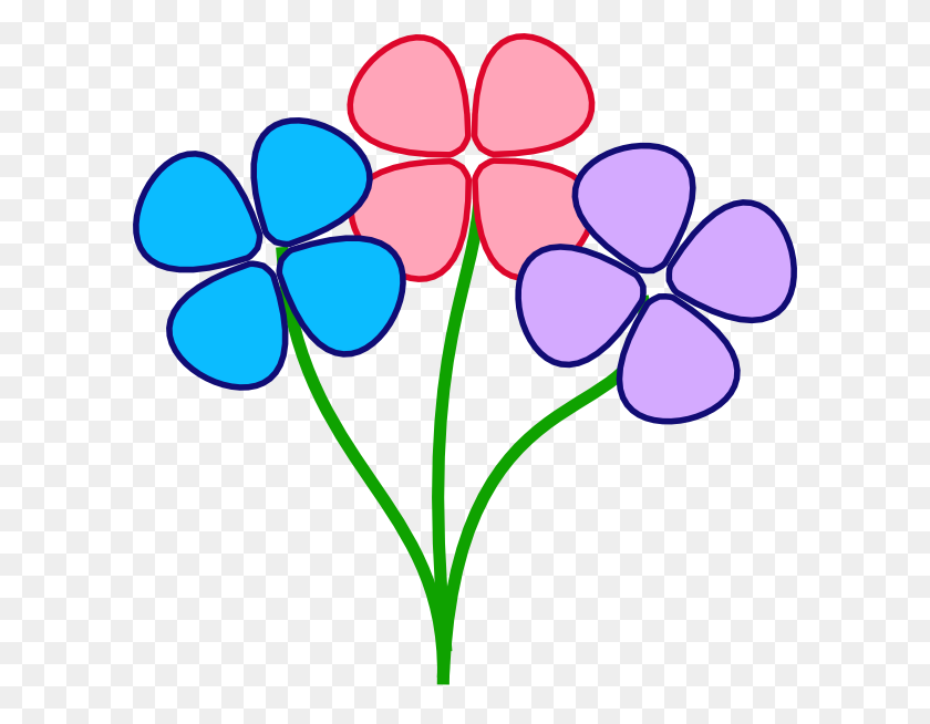 600x594 Три Разноцветных Цветка Картинки Скачать - Разноцветный Цветочный Клипарт