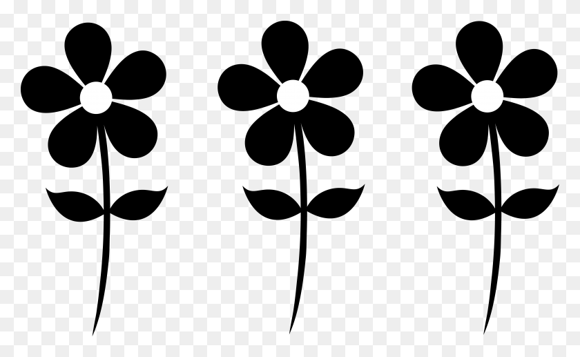 7747x4545 Three Daisy Silhouettes Silhouettes Flowers, Art - Papel Picado Clipart Black And White