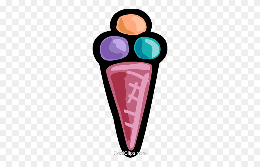 242x480 Three Scoop Ice Cream Cone Royalty Free Vector Clip Art - Scoop Clipart