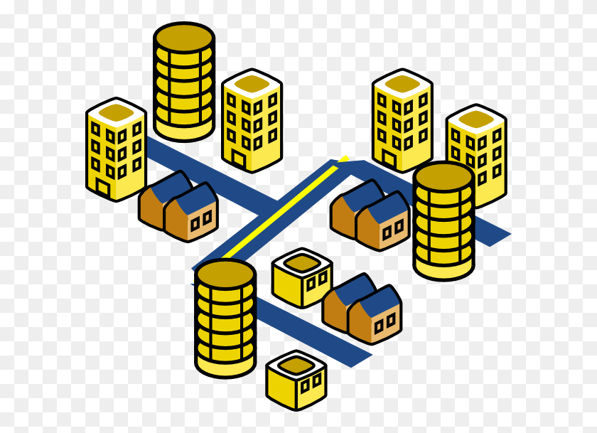 600x549 Three Street City, Lane Middle Clipart - City Clipart