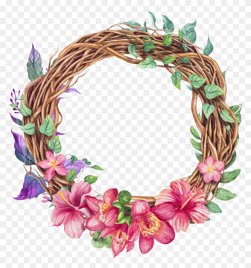 2000x2145 Tienda Floral Border - Watercolor Wreath PNG
