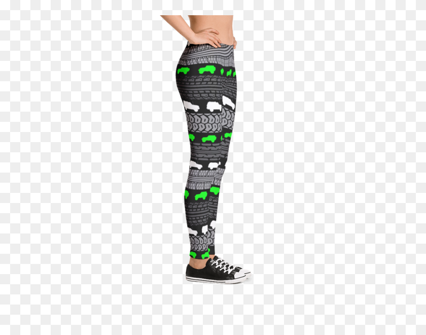 600x600 Tire Track Leggings, Neon Green Jeep Silhouettes Jeep World - Tire Track PNG
