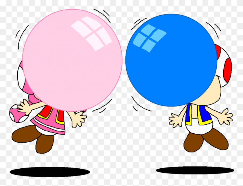 981x734 Toad And Toadette Blowing Bubble Gum Air - Bubble Gum Clipart