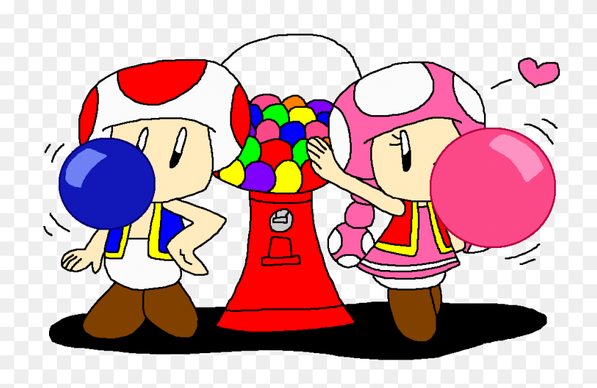 980x611 Toad And Toadette With A Gumball Machine - Bubble Gum Machine Clipart