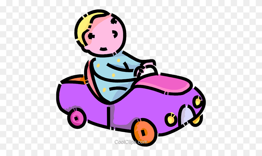 480x440 Toddler Playing In His Toy Car Royalty Free Vector Clip Art - Playing With Toys Clipart