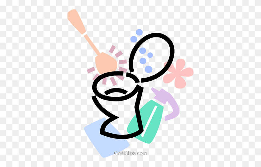 406x480 Toilet With Toilet Brush And Cleaner Royalty Free Vector Clip Art - Personal Hygiene Clipart