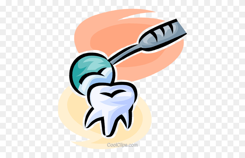 442x480 Tooth And A Dentist's Mirror Royalty Free Vector Clip Art - Orthodontist Clipart