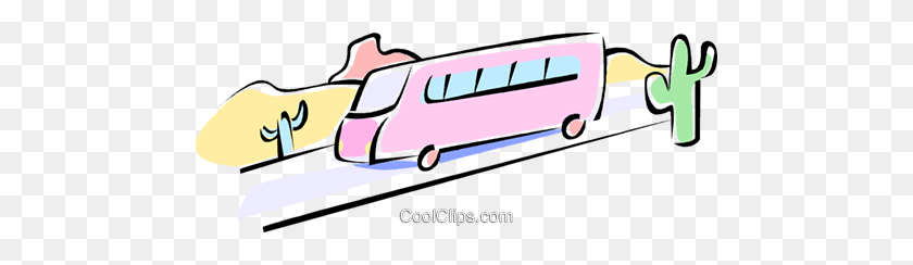 480x184 Tour Bus Driving Through The Desert Royalty Free Vector Clip Art - Tour Clipart