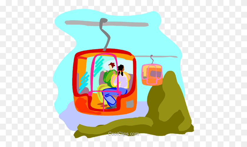 480x439 Tourists In Chair Lift Royalty Free Vector Clip Art Illustration - Cable Car Clipart