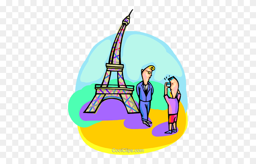 393x480 Tourists Near Eiffel Tower Royalty Free Vector Clip Art - Tourist Clipart