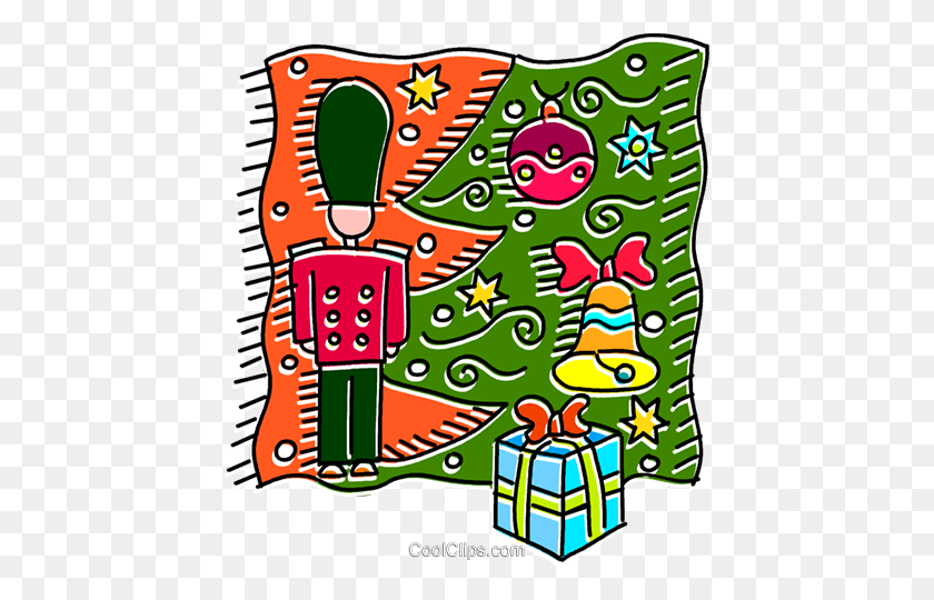 436x480 Toy Soldier Under The Christmas Tree Royalty Free Vector Clip Art - Toy Blocks Clipart