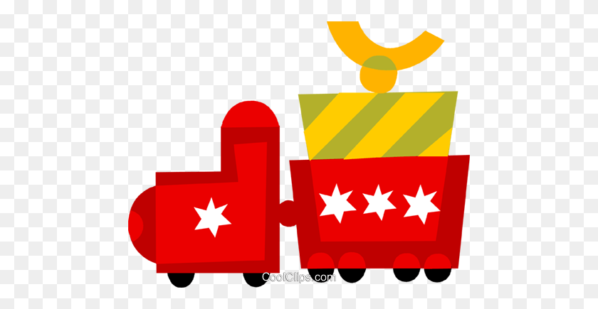 480x375 Toy Train Carrying A Present Royalty Free Vector Clip Art - Toy Train Clipart