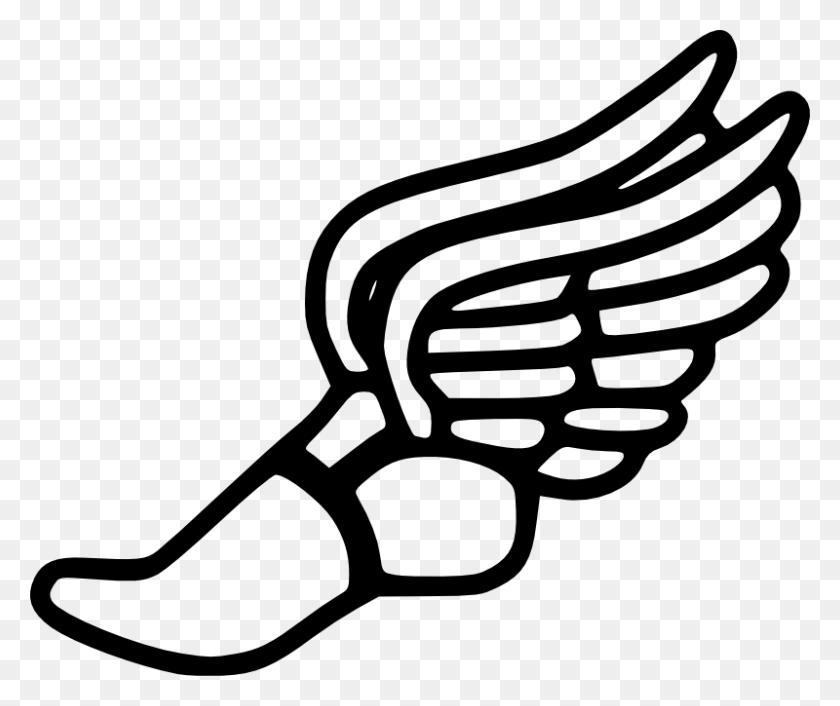 800x663 Track Winged Foot - Feet Clipart Black And White
