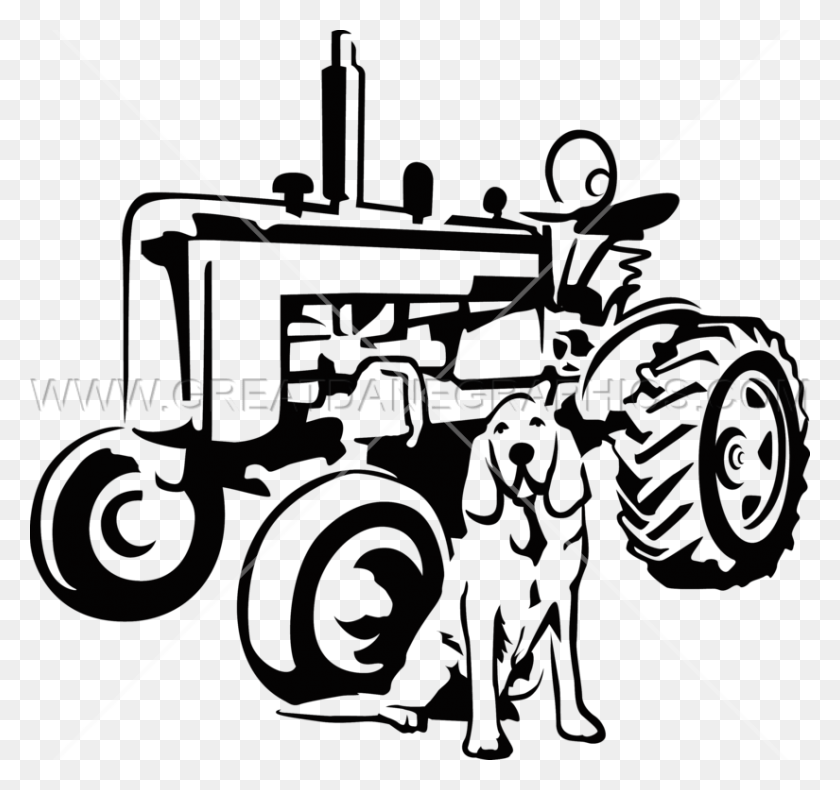 825x773 Ilustraciones Listas Para La Producción De Perros De Tractor Para Impresión De Camisetas: Imágenes Prediseñadas De Tractor En Blanco Y Negro