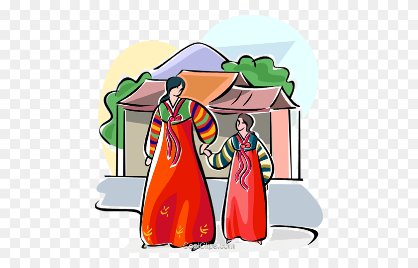 458x480 Traditional Korean Costume Royalty Free Vector Clip Art - Costume Clipart