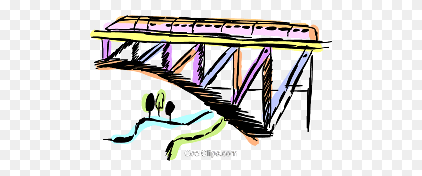480x291 Train Traveling Over A Bridge Royalty Free Vector Clip Art - Train Clipart